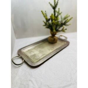 R.R. Int'l Vintage Metal Serving Tray with Handles Rustic Farmhouse Decor Silver